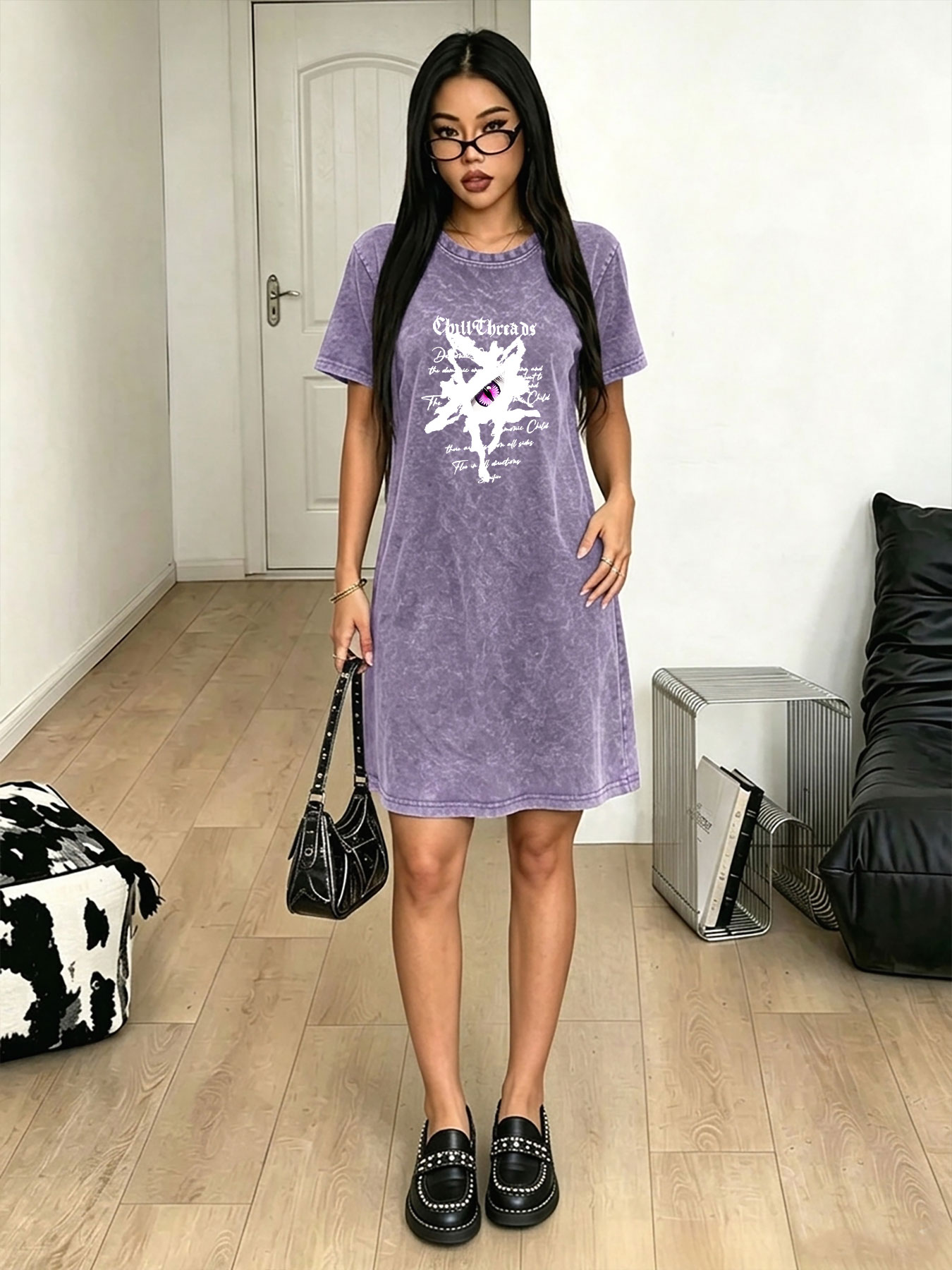 Streetwear Brand With Eye - Vestido Camiseta Vintage Lavado para Mujer,