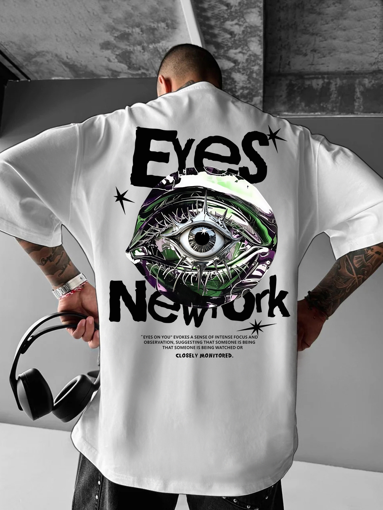 Streetwear Brand With Eye - Camiseta Oversize de Algodón para Hombre,